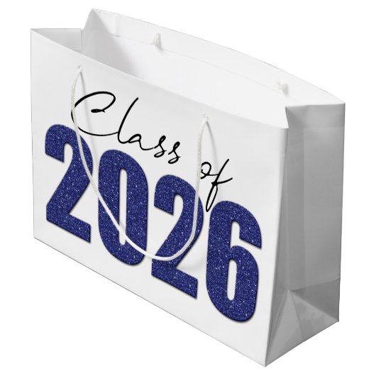 Blue Glitzer Class 2026 Große Geschenktüte (Rückseite Schrägansicht)