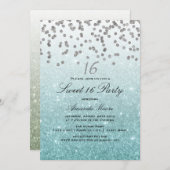 Blue Glitzer Confetti Sweet 16 Einladung (Vorne/Hinten)