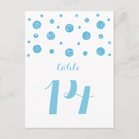 Blue Glitzer Confetti Tischnummer Postkarte (Vorderseite)