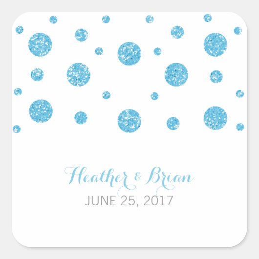 Blue Glitzer Confetti Wedding Stickers (Vorderseite)