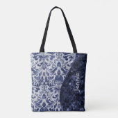 Blue Glitzer Damask Muster Glam Wave Personalisier Tasche (Rückseite)