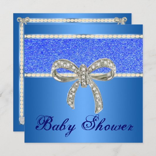 Blue Glitzer Diamond Bow Babydusche Einladung (Vorne/Hinten)