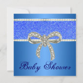 Blue Glitzer Diamond Bow Babydusche Einladung (Vorderseite)