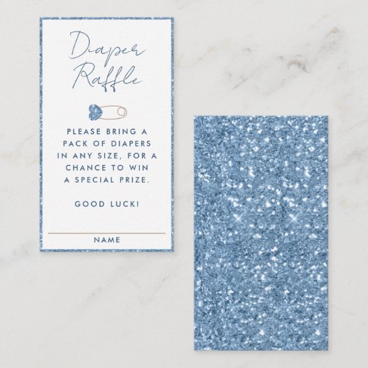 Blue Glitzer Diaper Raffle Ticket Baby Dusche Begleitkarte (Vorne/Hinten)