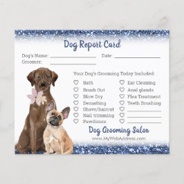 Blue Glitzer Dog Grooming Report Card Flyer