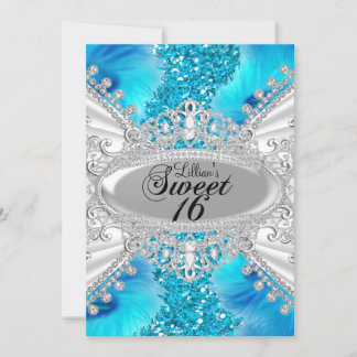 Blue Glitzer & Feather Sweet 16 Einladung