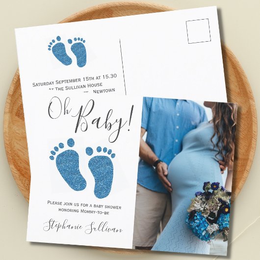 Blue Glitzer Feet Baby Dusche Einladung Postkarte
