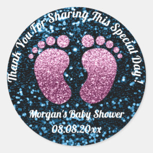 Blue Glitzer Feet Baby Dusche Gefallen Vielen Dank Runder Aufkleber