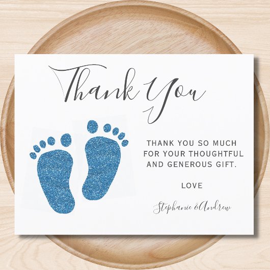 Blue Glitzer Feet Baby Dusche Vielen Dank Postkarte