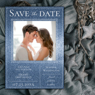 Blue Glitzer Foto Save the Date