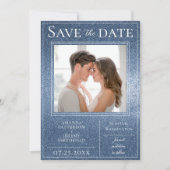 Blue Glitzer Foto Save the Date (Vorderseite)
