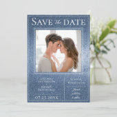Blue Glitzer Foto Save the Date (Stehend Vorderseite)