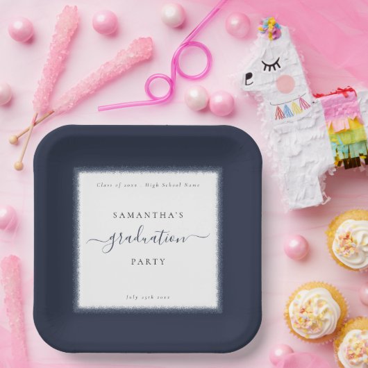 Blue Glitzer Frame Name Year Graduation Party Pappteller (Party)