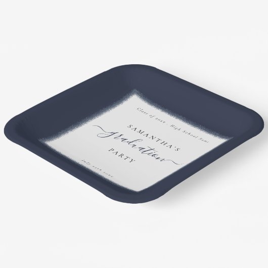 Blue Glitzer Frame Name Year Graduation Party Pappteller (Gewinkelt)