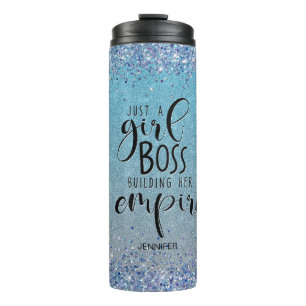 Blue Glitzer Girl Boss Name Gebäude Empire Thermosbecher