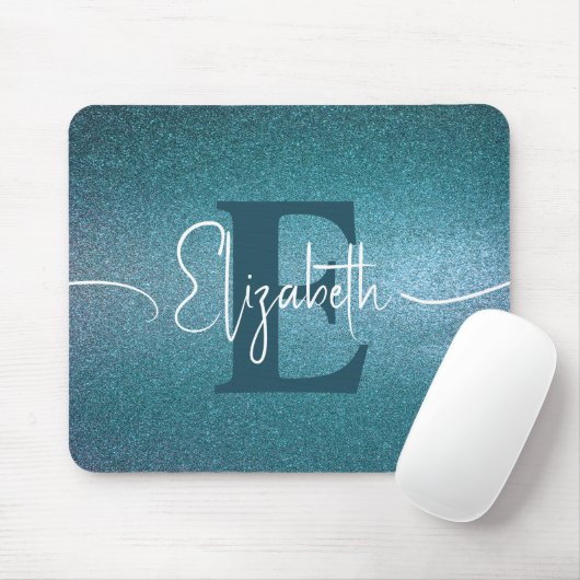 Blue Glitzer Girly Monogram Mousepad (Mit Mouse)