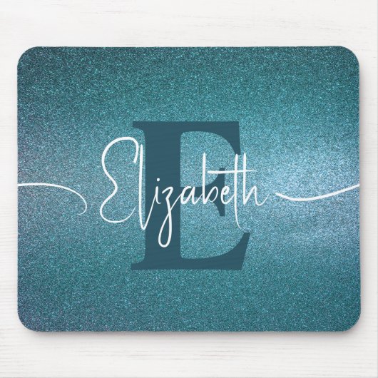 Blue Glitzer Girly Monogram Mousepad (Vorne)