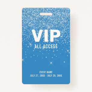 Blue Glitzer Glam VIP All Access Pass Event ID Ausweis