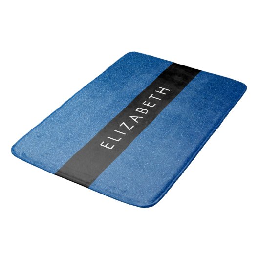 Blue Glitzer, Glitzer Hintergrund, Ihr Name Badematte (Schrägansicht)