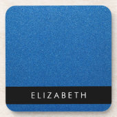 Blue Glitzer, Glitzer Hintergrund, Ihr Name Getränkeuntersetzer (Vorderseite)
