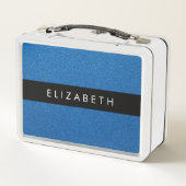 Blue Glitzer, Glitzer Hintergrund, Ihr Name Metall Brotdose (Rückseite)