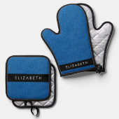 Blue Glitzer, Glitzer Hintergrund, Ihr Name Ofenhandschuh & Topflappen-Set (Vorderseite/Rückseite)