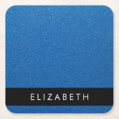 Blue Glitzer, Glitzer Hintergrund, Ihr Name Rechteckiger Pappuntersetzer (Vorderseite)