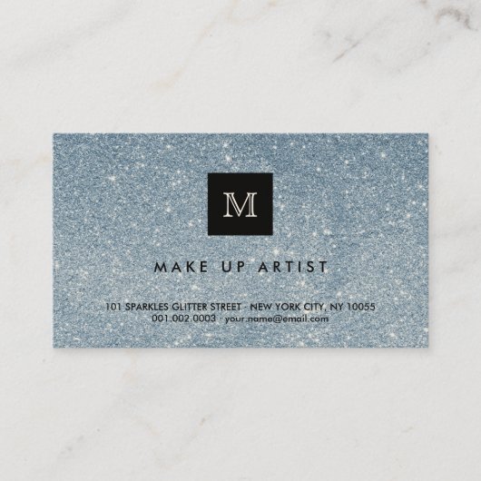 Blue Glitzer Glitzern Moderne schicke Visitenkarte (Vorderseite)