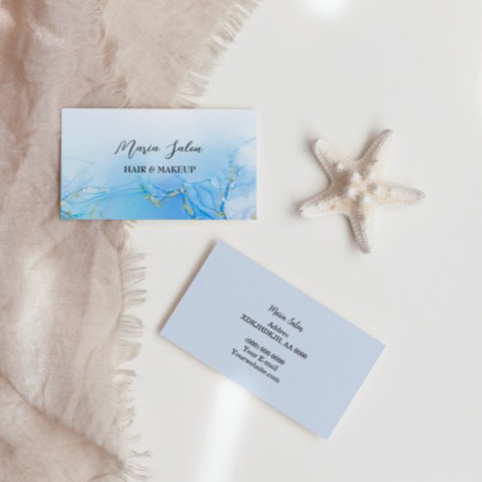 Blue Glitzer Gold Aquarell Business Card Visitenkarte