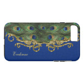 Blue Glitzer Gold-Ornament Pfauenfedern Case-Mate iPhone Hülle (Rückseite (Horizontal))