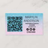Blue Glitzer Gradient Lashes QR Code Scannable Visitenkarte (Rückseite)