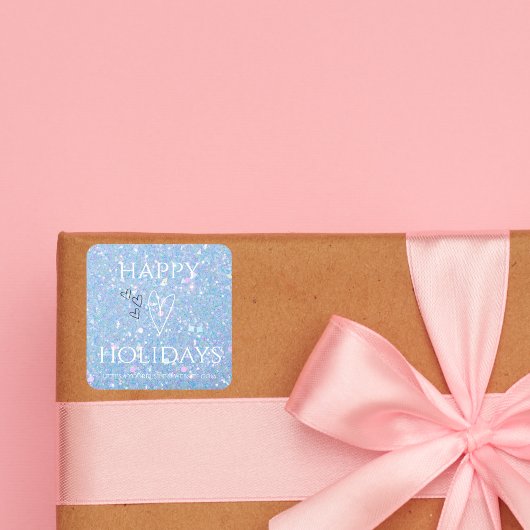Blue Glitzer "Happy Holidays" Business Quadratischer Aufkleber