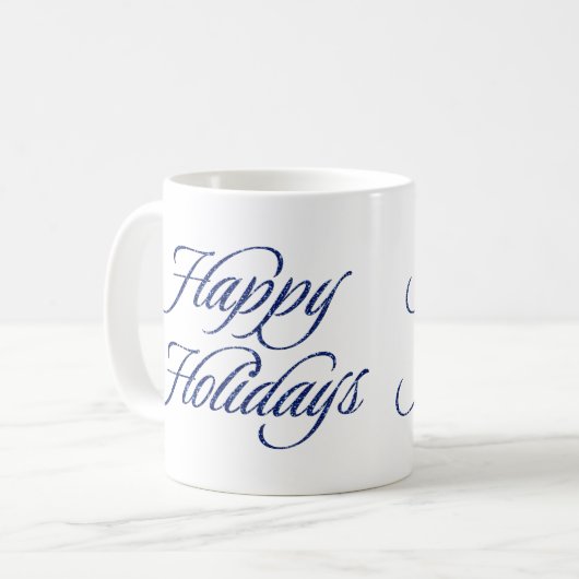 Blue Glitzer Happy Holidays Geschenk Tasse (Vorderseite Links)