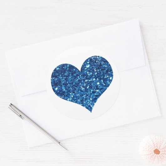 Blue Glitzer Heart Runder Aufkleber (Umschlag)