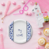 Blue Glitzer Herzpapier Teller (Party)