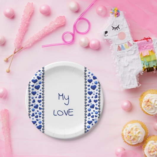 Blue Glitzer Herzpapier Teller (Party)