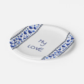 Blue Glitzer Herzpapier Teller (Schrägansicht)