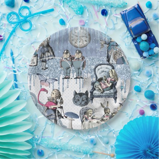 Blue Glitzer Ice Alice im Wunderland Pappteller (Party)