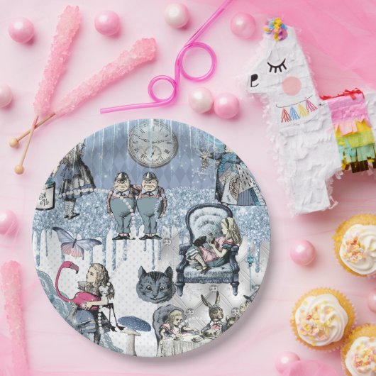 Blue Glitzer Ice Alice im Wunderland Pappteller (Party)