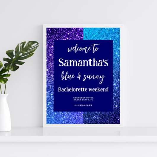 Blue Glitzer Junggeselinnen-Abschied Begrüßungszei Poster