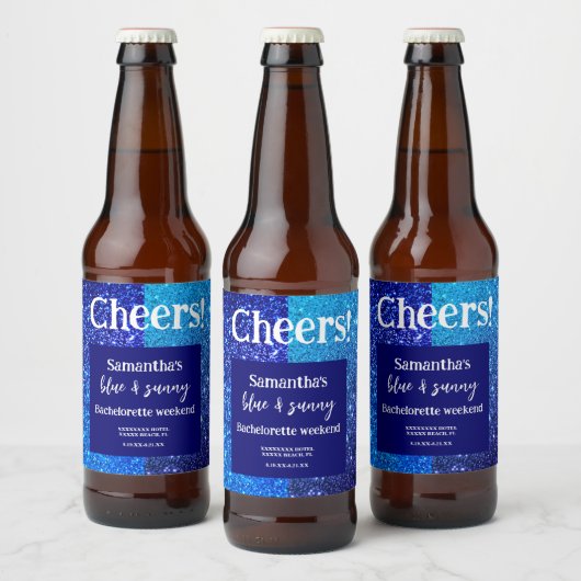 Blue Glitzer Junggeselinnen-Abschied Bierflaschenetikett (Flaschen)