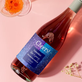 Blue Glitzer Junggeselinnen-Abschied Schaumweinetikett