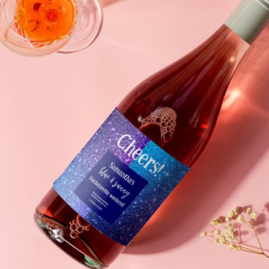 Blue Glitzer Junggeselinnen-Abschied Schaumweinetikett