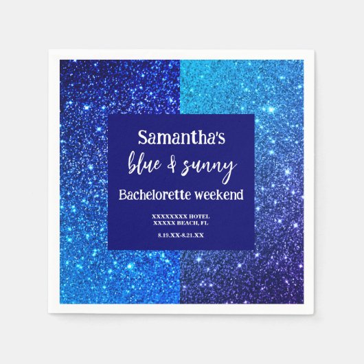 Blue Glitzer Junggeselinnen-Abschied Serviette (Vorderseite)