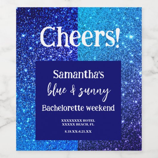 Blue Glitzer Junggeselinnen-Abschied Weinetikett (Einzelnes Label)