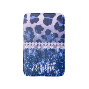 Blue Glitzer Leopard Print Badematte