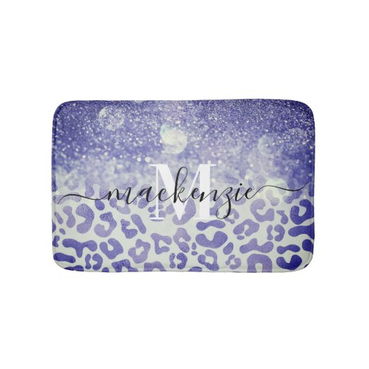 Blue Glitzer Leopard Print Badematte (Vorderseite)