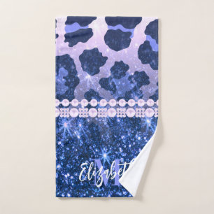 Blue Glitzer Leopard Print Badhandtuch Set