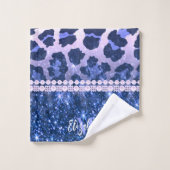 Blue Glitzer Leopard Print Badhandtuch Set (Waschlappen)