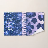 Blue Glitzer Leopard Print Badhandtuch Set (Handtuch)